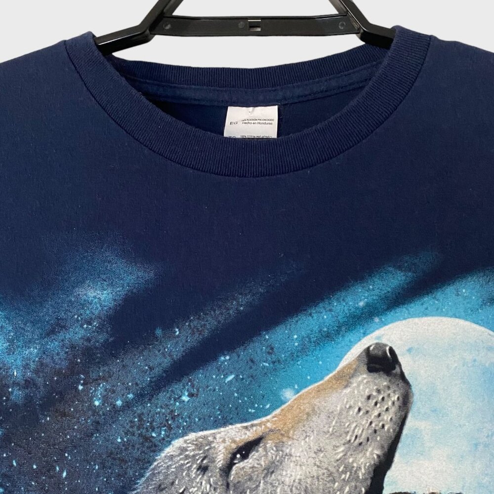 Y2K Wolf Pack Full Moon T-Shirt Men's XL Blue Graphic Short-Sleeve Nature Tee - Picture 5 of 10